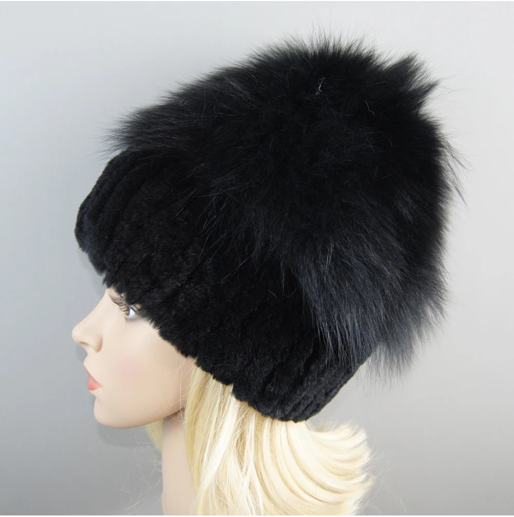 Women's Luxury Rex Rabbit & Fox Fur Beanie Hat
