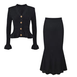 Elegant V-Neck Knit Mermaid Skirt Set