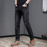 Embroidered Jeans Men's Autumn Winter New Korean Fashion Slim Little Feet Trousers Stretch Vintage Street Denim Trousers Male