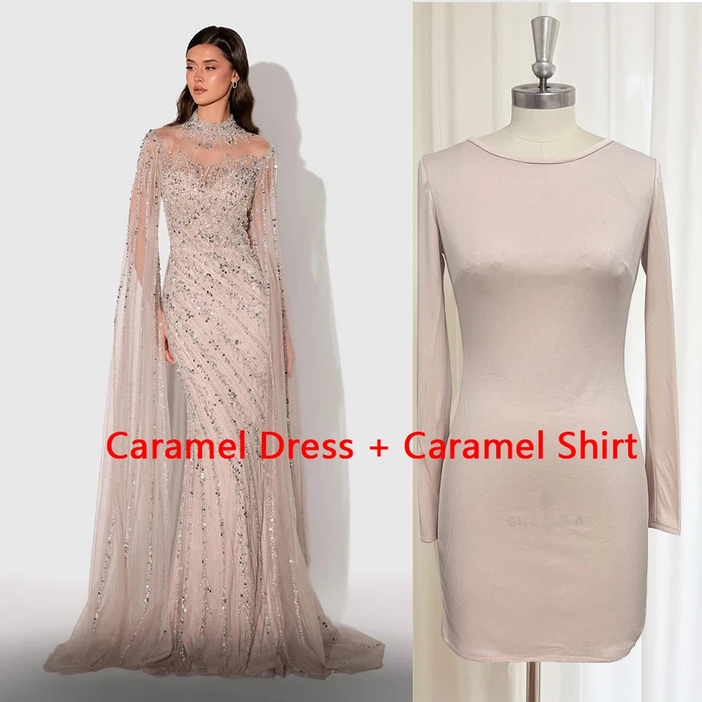 Luxury Beaded Mermaid Evening Gown | Cape Sleeve