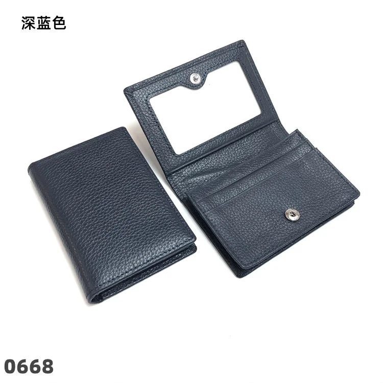 Dropshipping Custom Name Genuine Leather Men Women Business Card Holder Bifold Credit Card Case With ID Window