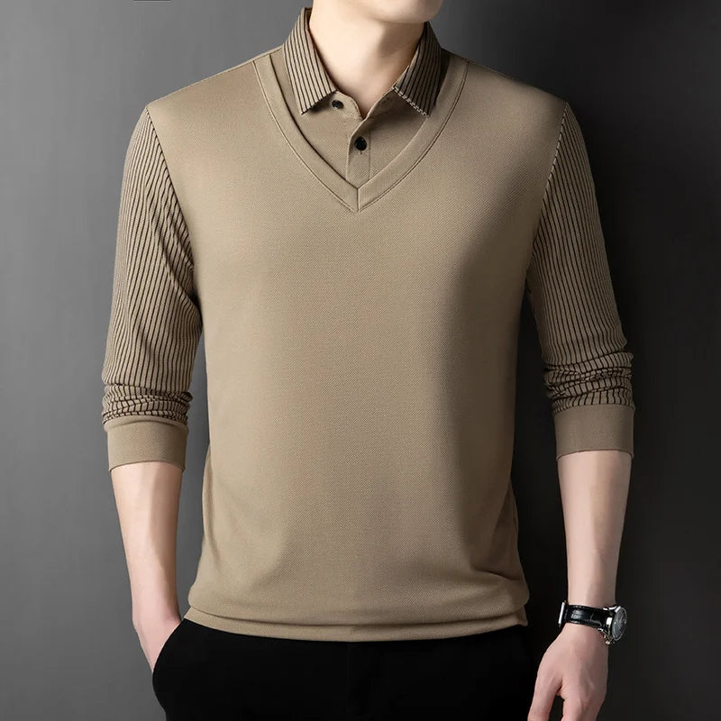 Men's Contrast Polo Shirt – Relaxed Long Sleeve Layered Look
