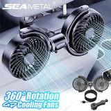 SEAMETAL Dual-Head USB Car Fan | 3-Speed 360° Cooling