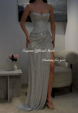 Strapless Glitter Mermaid Evening Gown | Floor-Length