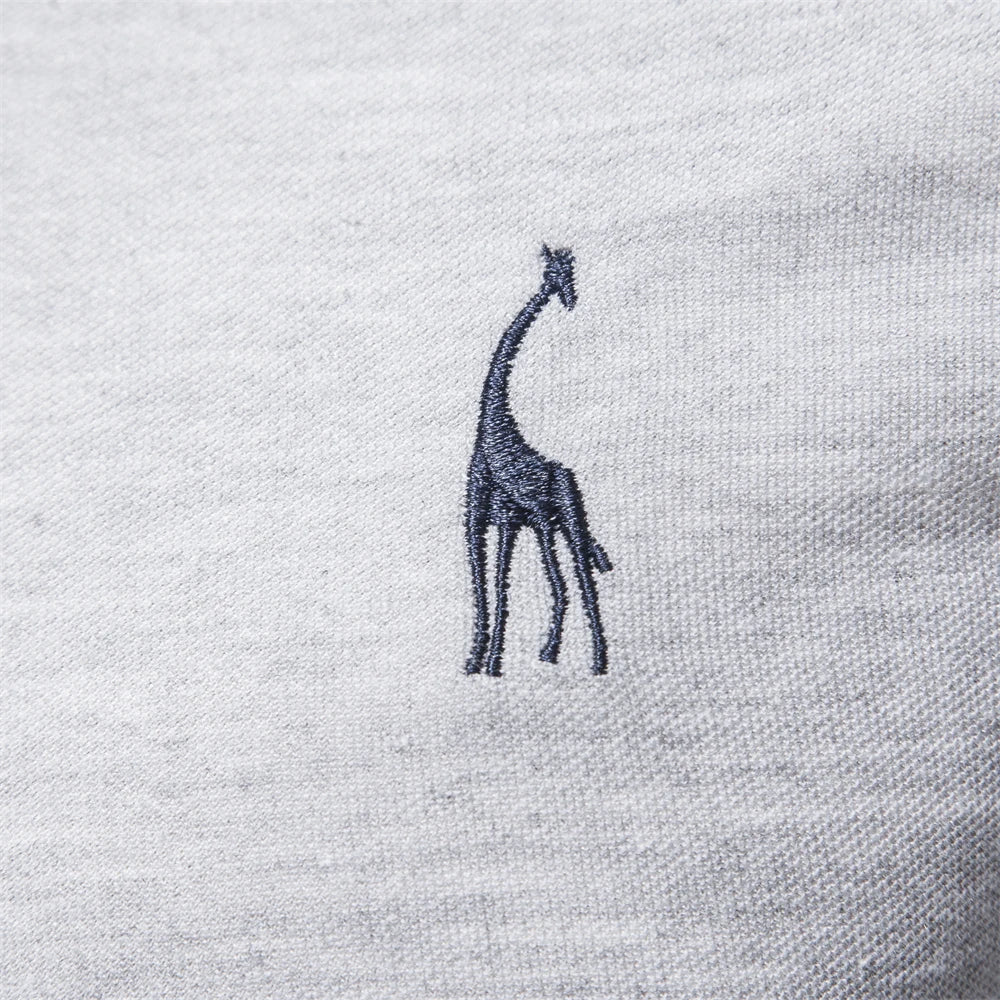 AIOPESON Men's Deer Embroidery Polo Shirt – Long Sleeve