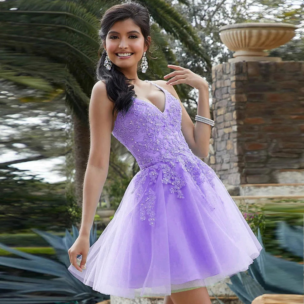 Beading V-Neck Cocktail Dress – Spaghetti Strap Mini Gown