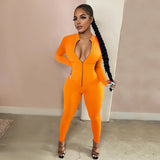 Sleek Deep-V Zip-Front Bodycon Romper – Athletic Fitness Jumpsuit