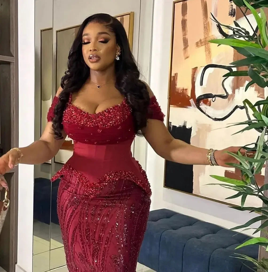 Crystal Beaded Mermaid Evening Gown | Off-Shoulder