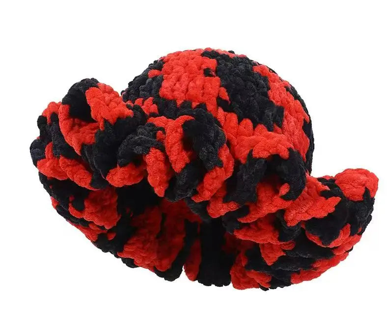 Colorful Crochet Ruffle Bucket Hat Warm Stretch Knit Hat Ruffle Brim Crochet Women's Fashion Handmade Beanie Hat tool tentacle