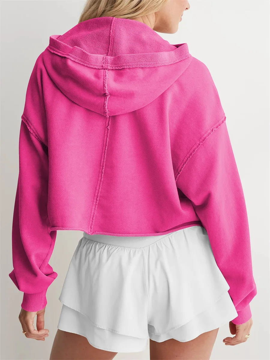 Women's Relaxed V-Neck Cropped Hoodie