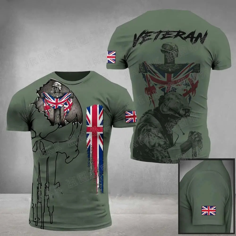 Men's Army Veteran T-shirt British Soldier 3DPrinted Pattern Field Camouflage Shirt High Quality Tops 2025 Summer