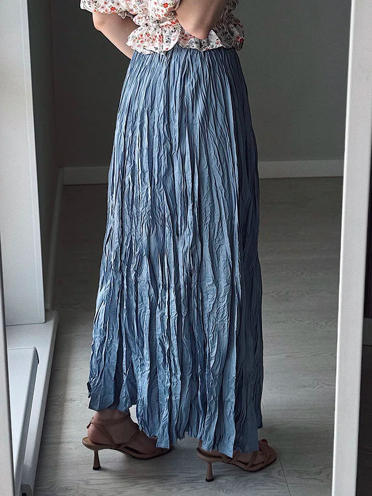 Women's Pleated Maxi Skirt – Elegant A-Line Beach Style