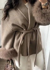 Elegant Lace-Up Woolen Short Coat