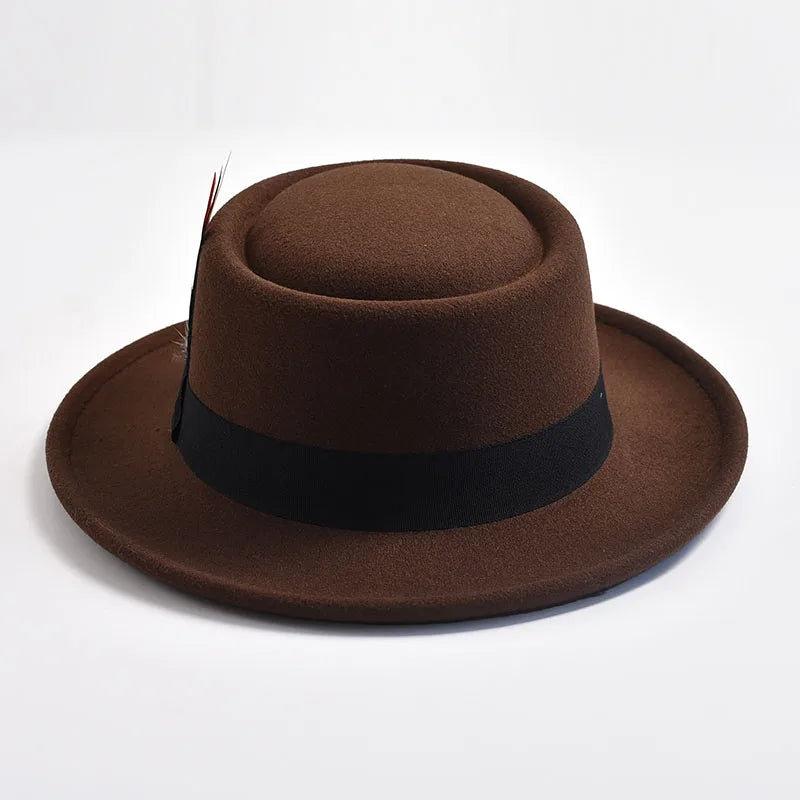 Men's Vintage Felt Fedora Hat with Feather Accent