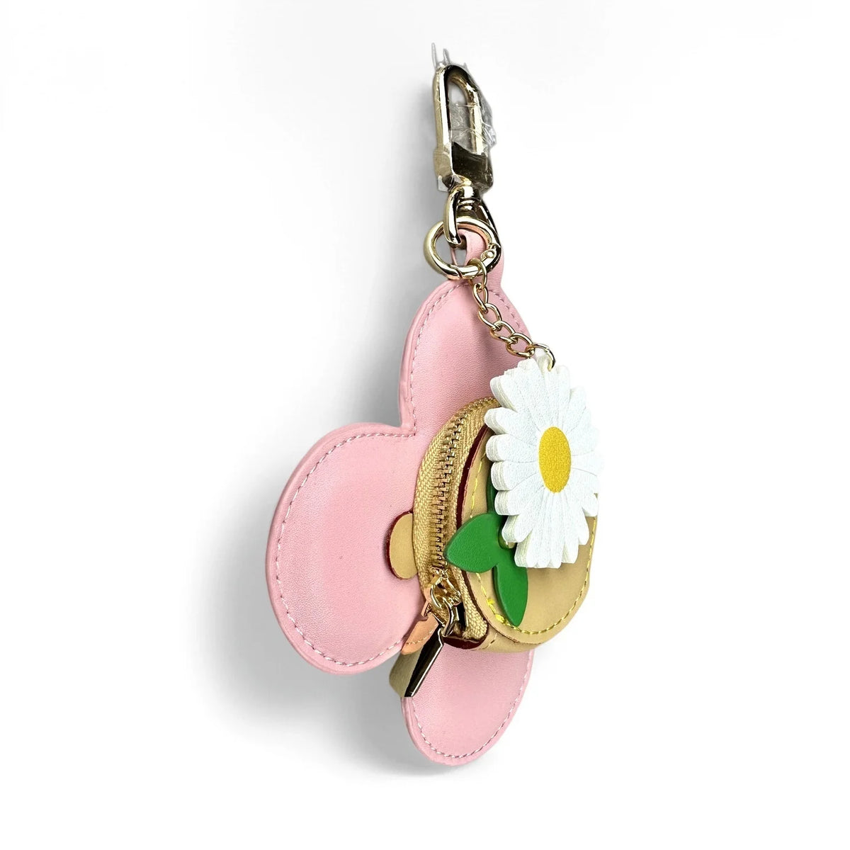 Real Leather Coin Purse with Daisy Charm-Cute Keychain Bag Clip for Handbag-Detachable Daisy Flower Accessory-Gift For Women