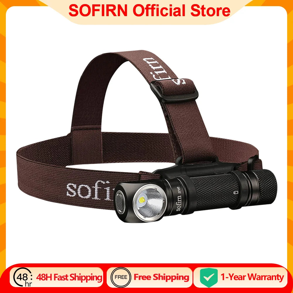 Sofirn SP40 LED Headlamp XPL 1200lm 18650 Type C Rechargeable Headlight 18350 Flashlight with Power Indicator Magnet Tail