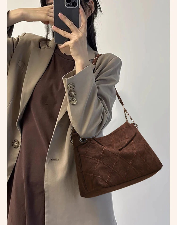 LAORENTOU Fabric Women's Strap Shoulder Bag Advanced Retro Underarm Large Capacity Fashion Quilted Handbag for Women Cossbody