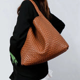 2025 Women Bag Luxury PU Leather Handbag Lady Fashion Handmade Knitting Tote Female Hand-woven Basket Shoulder Bag with Purse