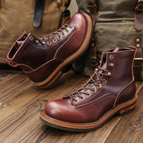 KOWM Hiking shoes men's walking boots British cowhide high top motorcycle boots ankle casual sneakers trekking shoes thick soled