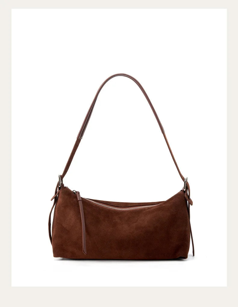 Women's Handbag New Suede Top Grain Leather Crossbody Bag Korean Style Wide Strap Shoulder Handheld Women Light Luxury Versatile