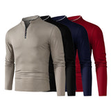 Men's Zipper Polo Shirt – Solid Color Long Sleeve