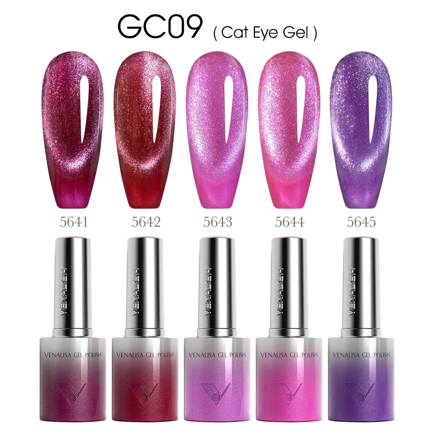 5pcs Venalisa Hema/TPO Free Cat Eye Nail Gel Polish Color Palette Kit Ultra Glitter Diamond Sparkle Soak Off UV LED Varnish Set