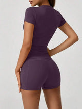 Women's Sculpting Sports Short Sleeve & High-Waist Shorts Set