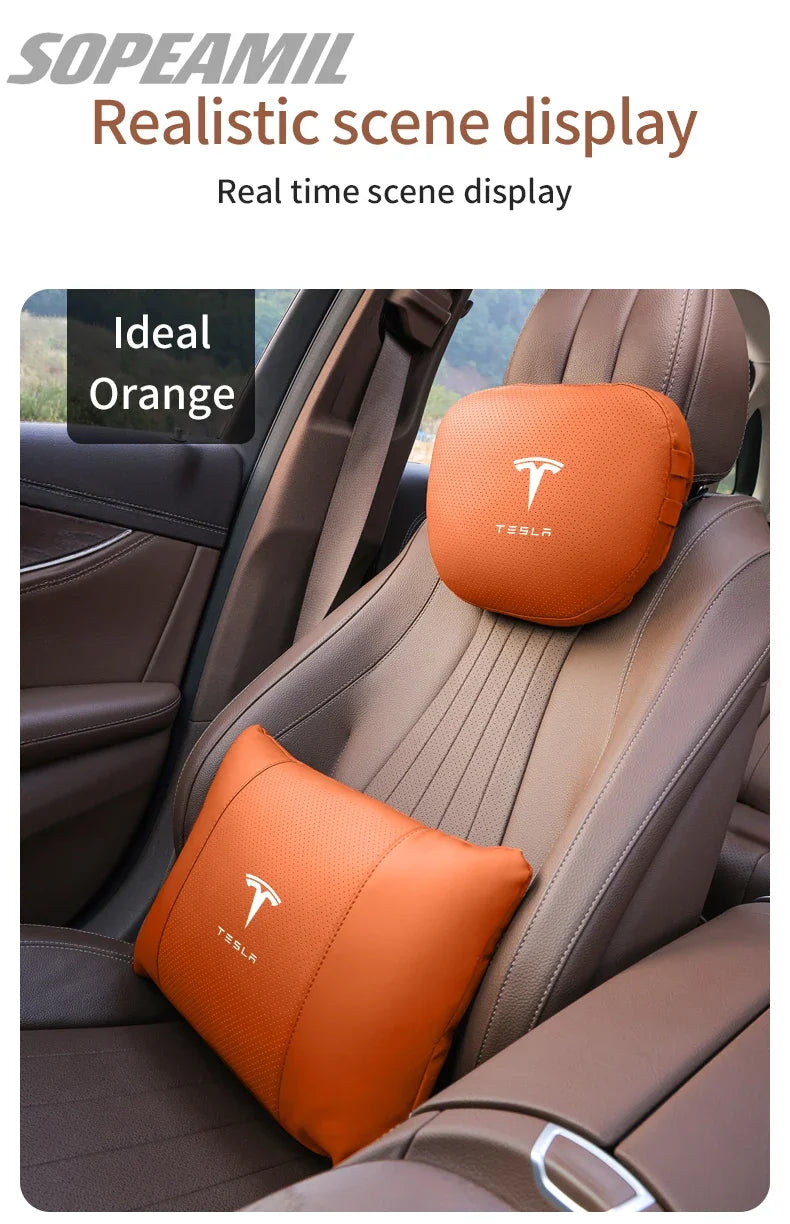 Car Double-Sided Suede Leather Headrest Neck Support Pillow Seat Waist Cushion Tesla Cybertruck Model 3 Model Y Model S Model X