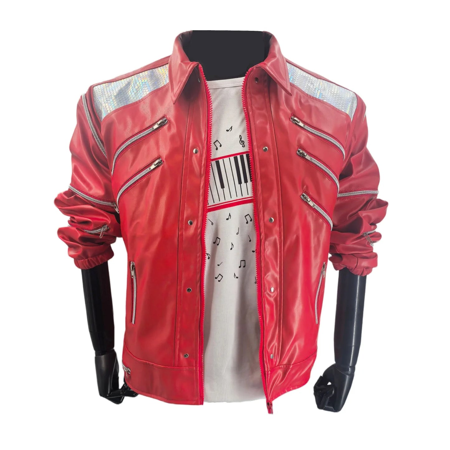 Red Zipper PU Leather Jacket | Rock & Roll Statement Piece
