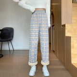 Plaid Plush Wide-Leg Trousers