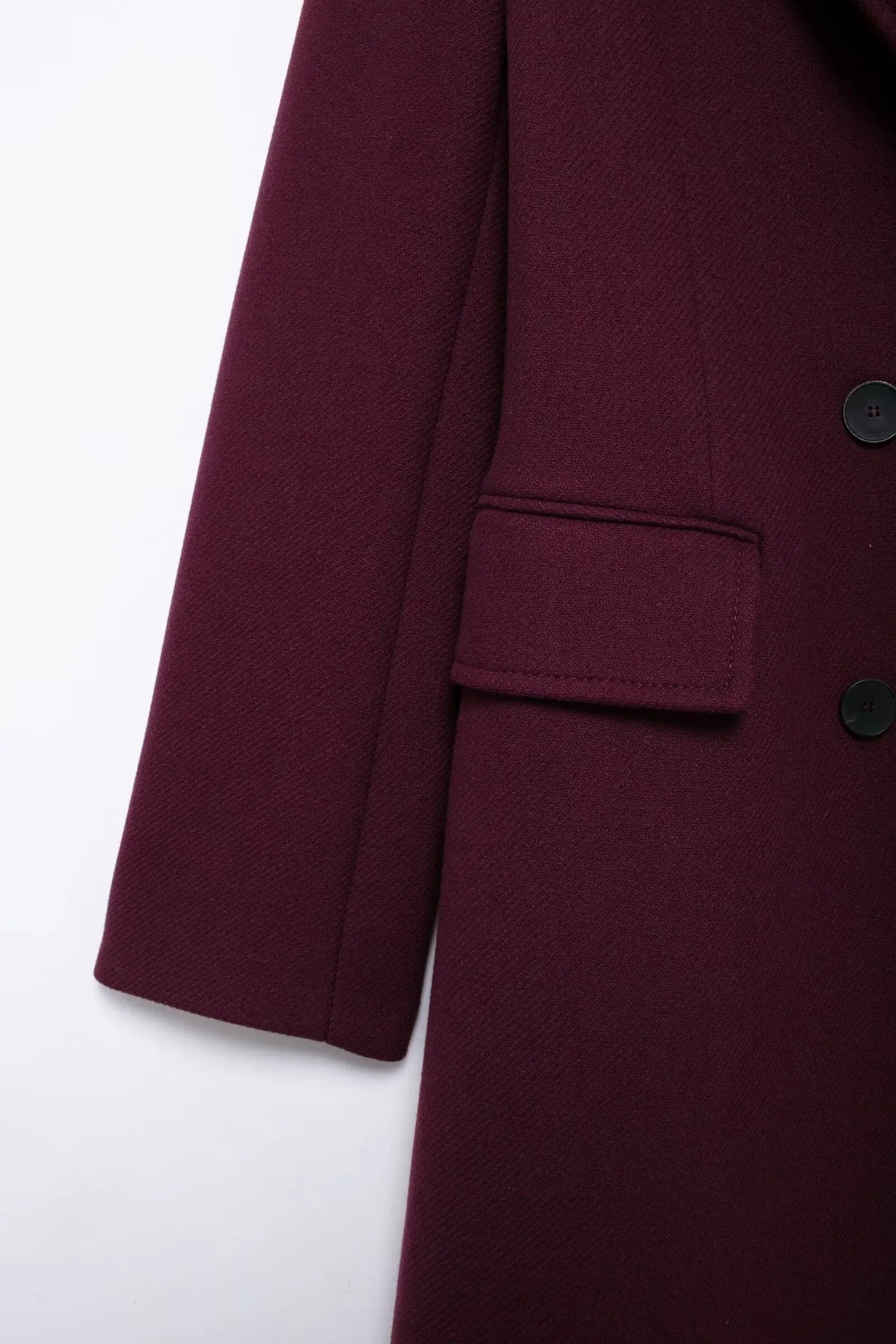 Elegant Burgundy Double-Breasted Long Coat