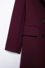 Elegant Burgundy Double-Breasted Long Coat