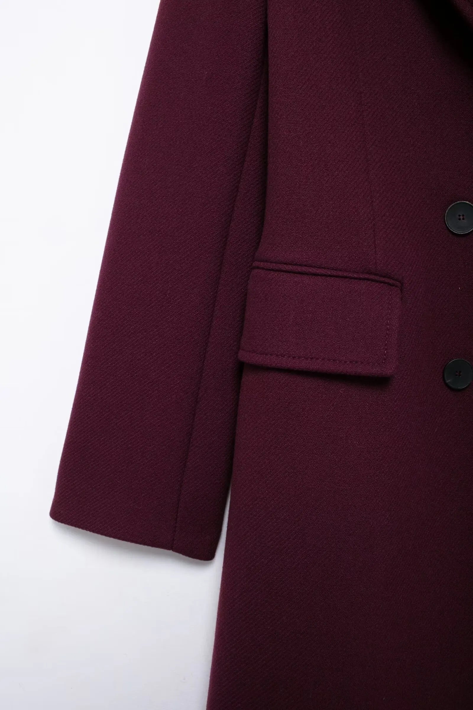 Elegant Burgundy Double-Breasted Long Coat