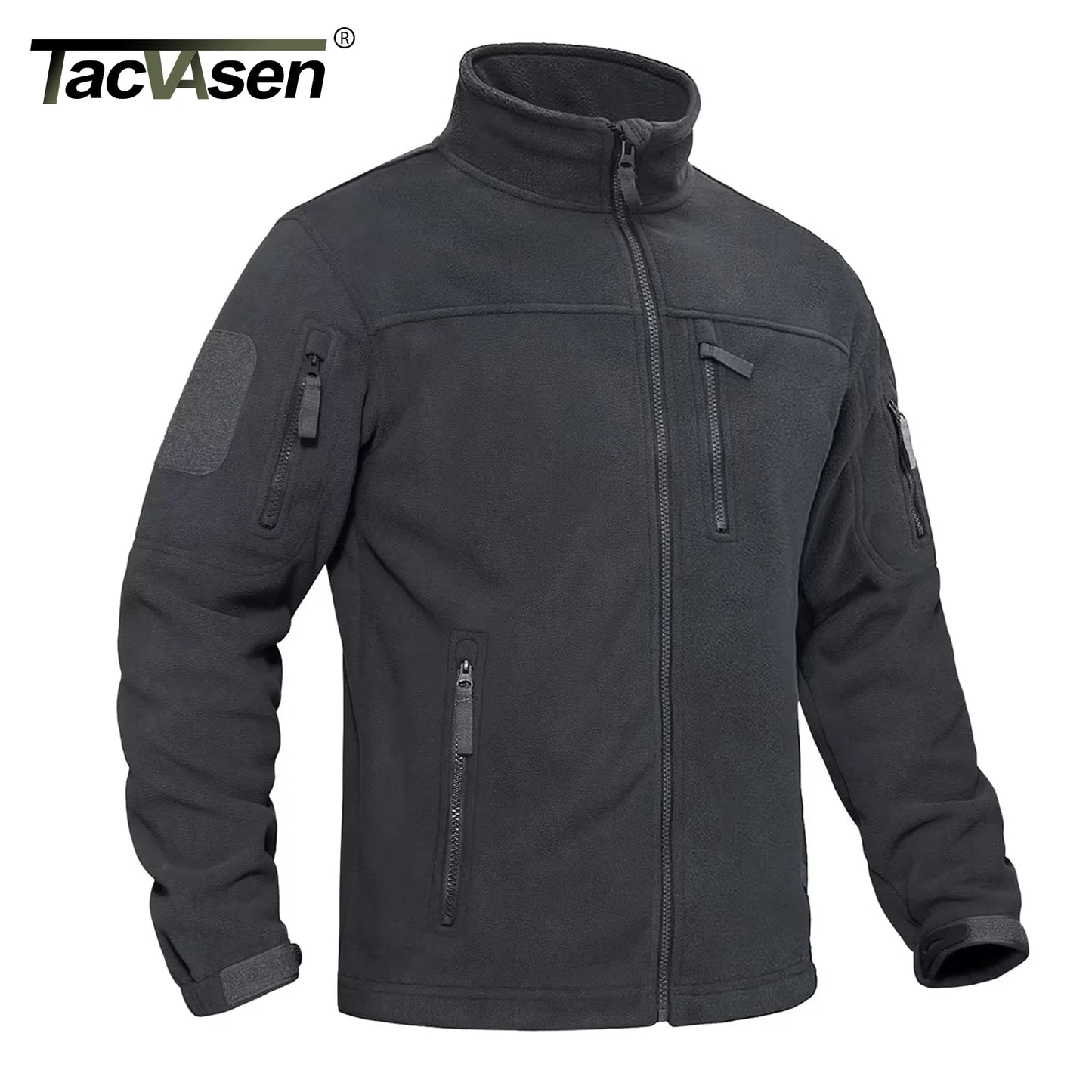 TACVASEN Men's Fleece Jacket Soft Warmth Windproof Full Zip Up Coat Multiple Zipper Pockets Hiking Working Outdoors Windbreaker