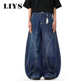 Unisex Blue Wide-Leg Balloon Jeans