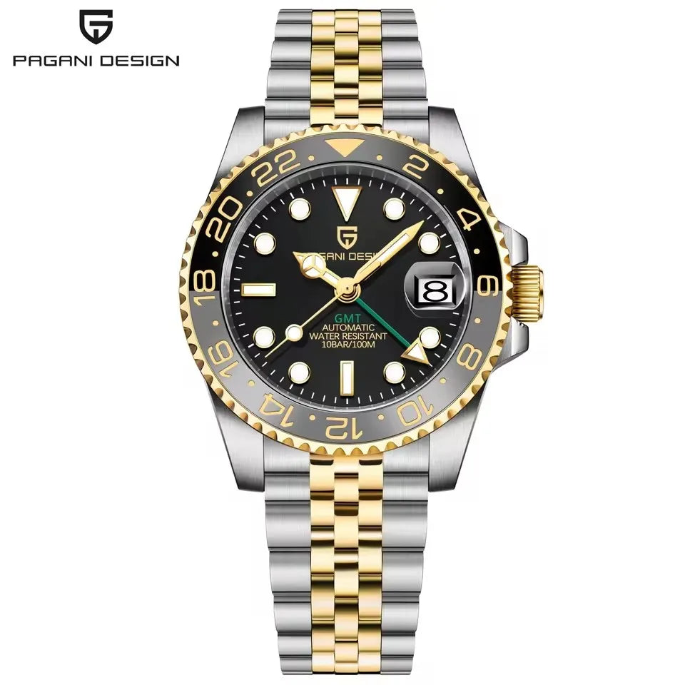 PAGANI DESIGN GMT Automatic Watch — Sapphire Crystal, 10-Bar Waterproof, 40mm