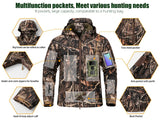 Men's Silent Soft Shell Camouflage Tactical Jacket Waterproof Warm Fleece Hunting Jackets Outdoor Hiking Fishing Hooded Coat