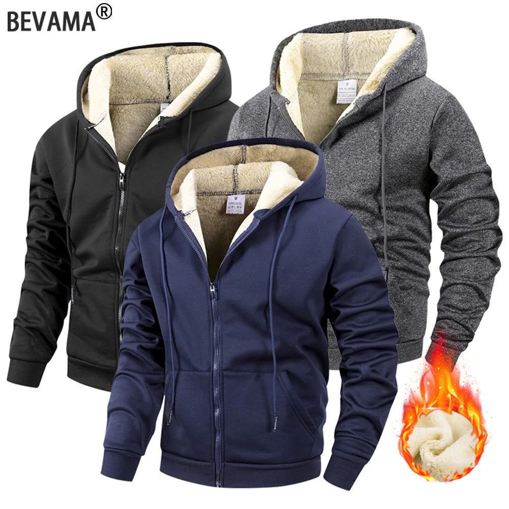 Men's Fleece Zip-Up Hoodie Jacket – Warm & Windproof