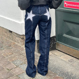 Women's Y2K Star Print Low-Rise Straight-Leg Jeans