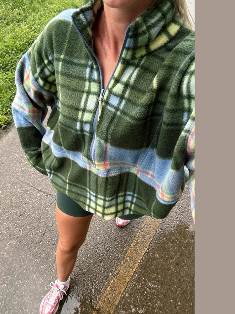 Women's Plaid Fleece Half-Zip Sweatshirt
