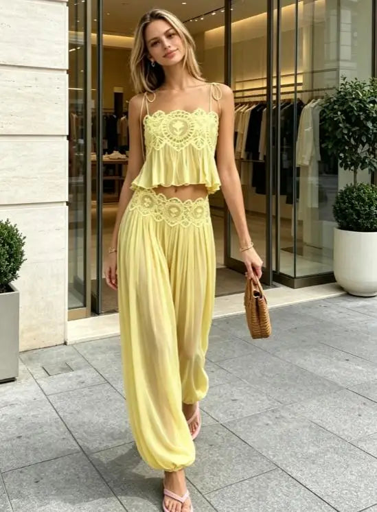 Women Floral Lace Sheer Layers Skirt Set Suspenders Ruffle Top High Waist Maxi Skirts 2026 Summer Beach Vacation Female Outfits
