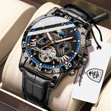 POEDAGAR Luxury Automatic Male Watch Date Week Luminous Waterproof Tourbillon Men Watch Leather Fashion Mechanical Men's Watches