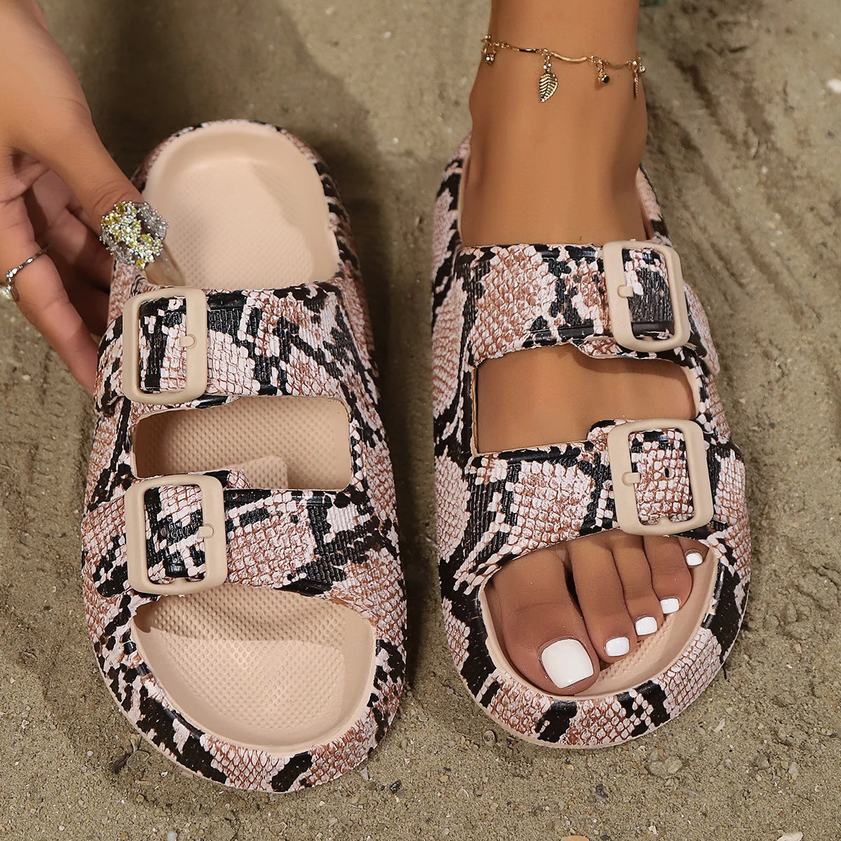 Leopard Print Cloud Slides – Soft Thick-Sole Summer Beach Sandals