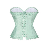USA-Made Jacquard Ruffled Overbust Corset – Gothic Victorian Push-Up Bustier