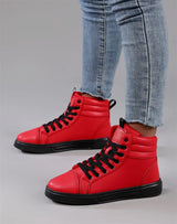 2026 Spring Fashion Red Men's Sneakers High Top Skateboarding Shoes for Men Women Comfortable Unisex Leather Sneakers Size 35-46