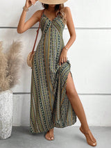 Boho Ethnic Frill Trim Maxi Dress
