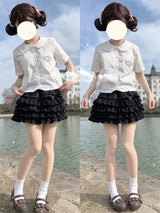 Kawaii Bow Mini Skirt – Ruffle Tiered A-Line