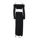 Women's Solid Beach Skirt Sets Sexy High Split Slim Bohemian Outfits Off The Shoulder Holiday Fashion 2 Piece Set 2025 Beachwear