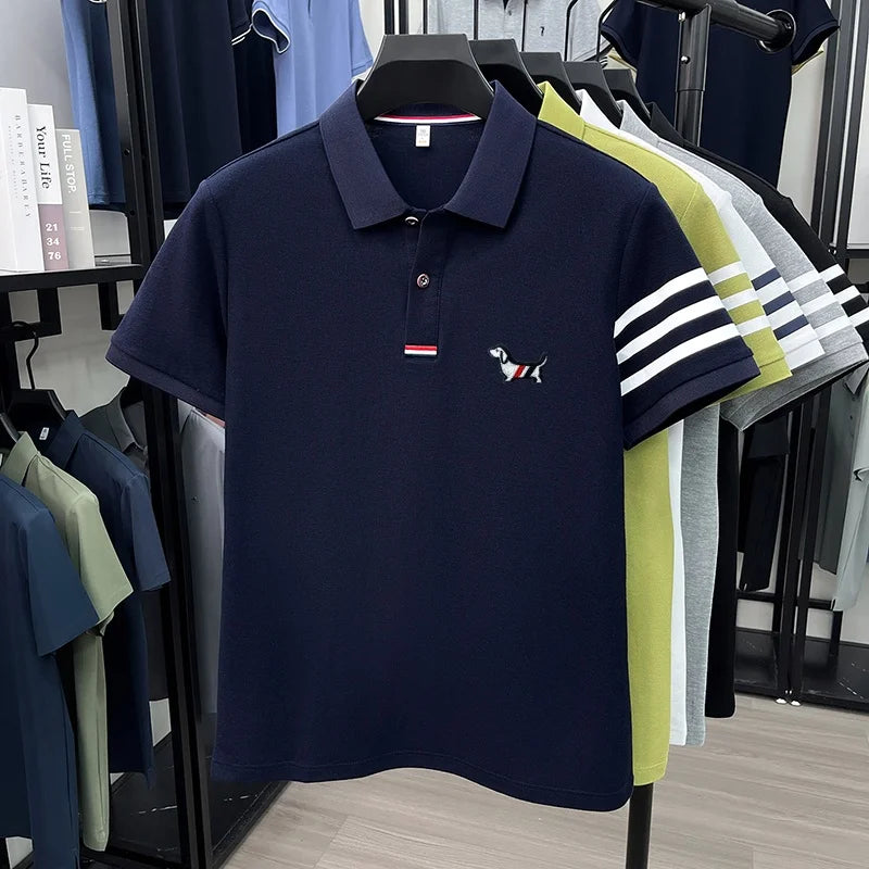 Men's Striped Polo Shirt – Embroidered Elegance