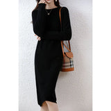 100% Merino Wool Long-Sleeve Midi Sweater Dress